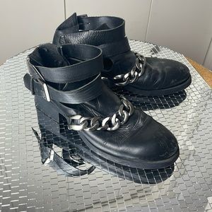 Well worn Black Zara Booties with Chain and Buckle Detailing size 8.5